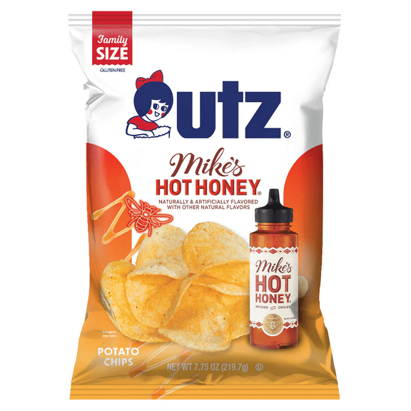 Utz Quality Foods Potato Chips Seasoned with Famous Mike's Hot Honey, 3-Pack Family Size Bags