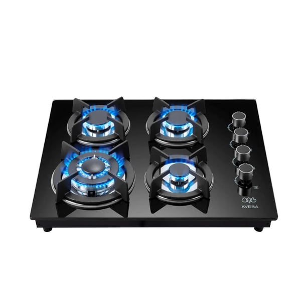 Parrilla de gas premium 4 quemadores 60 cm en vidrio templado con soporte circular de hierro fundido AVERA VT4 AVERA VT4 En Vidrio Templado Estufa de Mesa