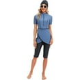 thumbnail image 1 of Maillot de Bain Modeste pour Femmes Islamique Musulman Maillot de Bain Manches Courtes Fermeture Éclair devant Short Pantalon Hijab 3 Pcs Costume de Bain AWD, 1 of 5