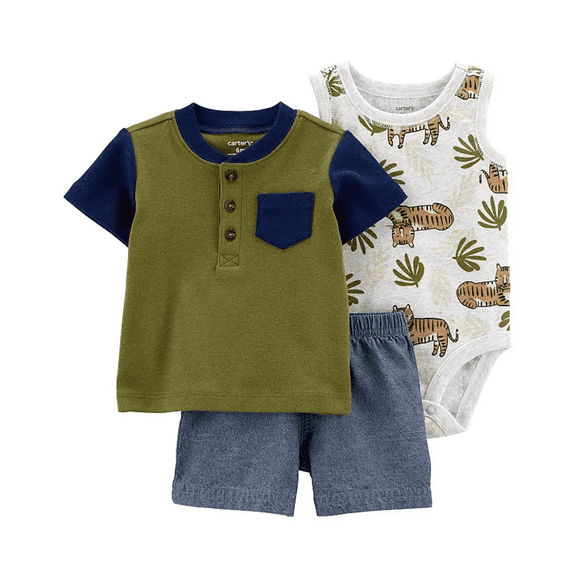 Carter's 3-Piece Giraffe Little Short Set (Tiger/Green/Multi, Newborn)