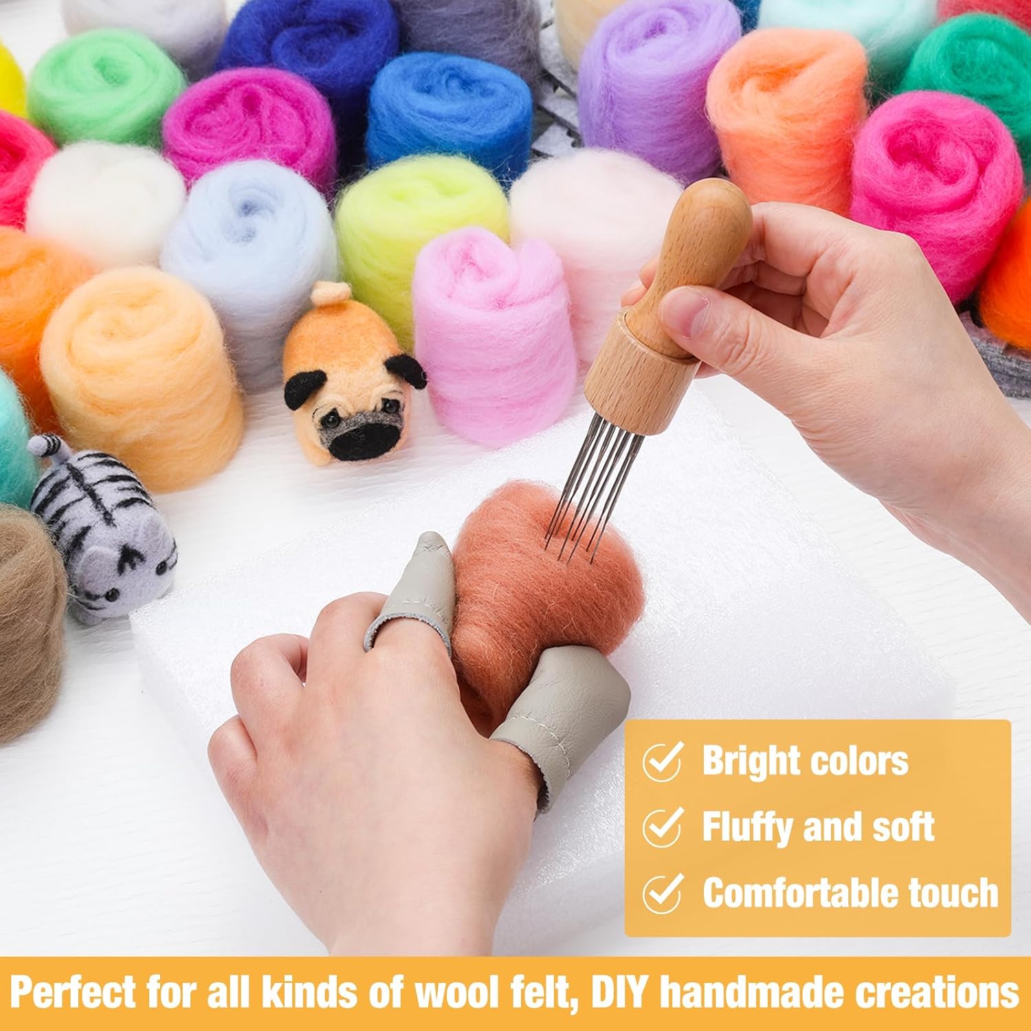 Needle Felting Starter Kit, 40 Colors Wool Roving Set with Felting Needles & Tools, Complete Needle Felting Supplies for Felted Animals & DIY Crafts