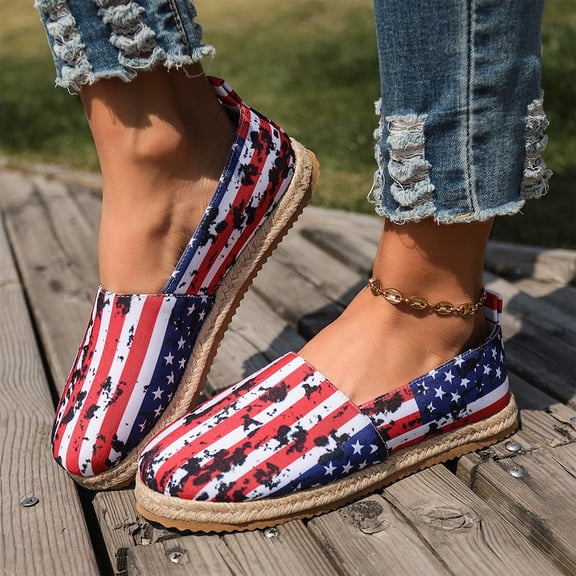 Women’s Patriotic Sandals American Flag Print Slides EVA Soft Sole Open Toe Pool Slippers for Independence Day