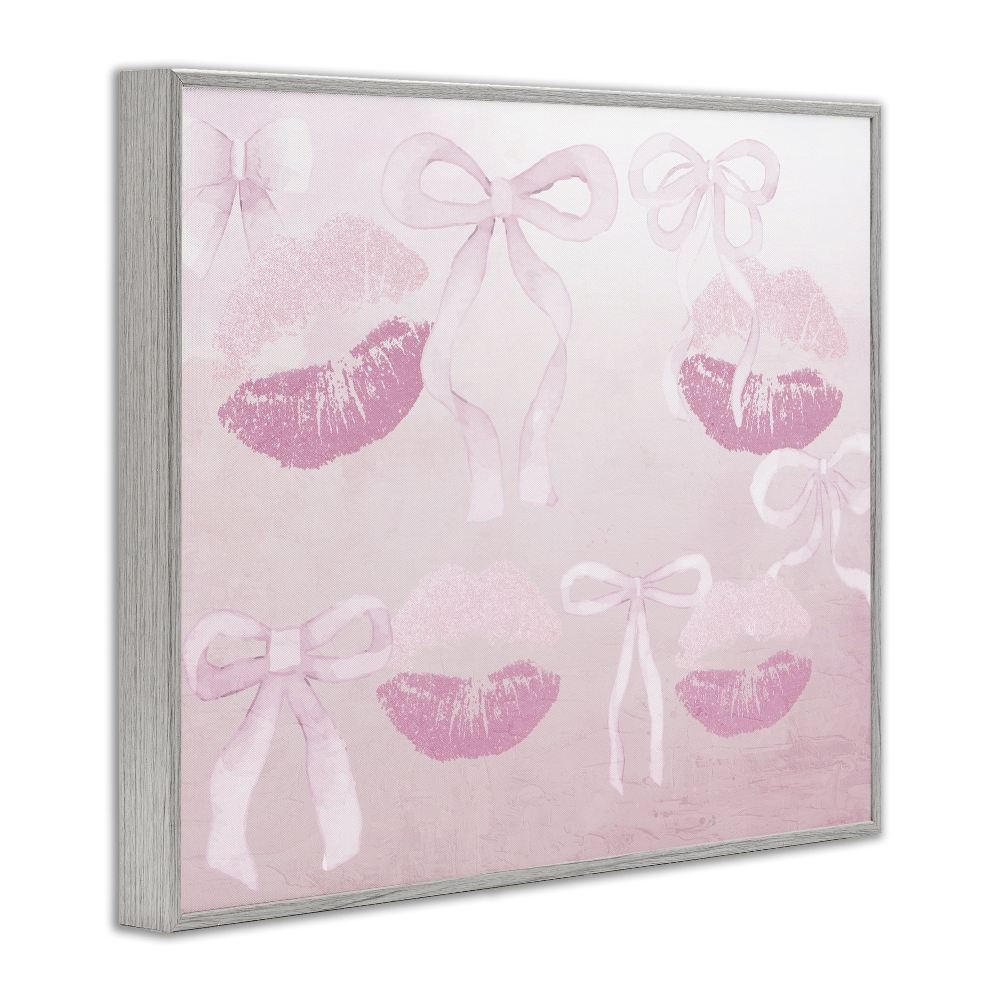 Dreamy Bows & Lips Gray Framed Giclee Art, design by Kim Allen