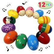 JOYIN 12 Pieces 3" Wooden Egg Shakers Maracas Percussion Musical for Party Favors, Classroom Prize Supplies, Musical Instrument, Basket Stuffers Fillers, Easter Hunt