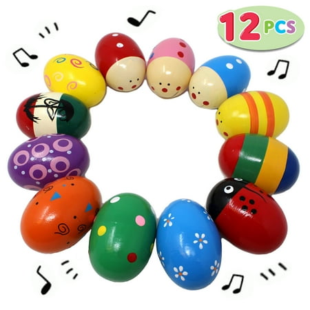 JOYIN 12 Pieces 3" Wooden Egg Shakers Maracas Percussion Musical for Party Favors, Classroom Prize Supplies, Musical Instrument, Basket Stuffers Fillers, Easter Hunt