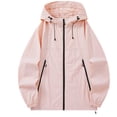 thumbnail image 2 of Karymi Womens Tops Zip‑Up Hooded Windbreaker Waterproof Jacket, Long Sleeve Adjustable Drawstring Hem Outdoor Coat with Zipper Pockets Rain Coats for Women, 2 of 6