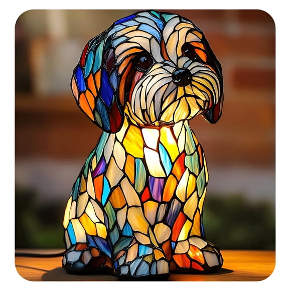 HIBIBUD 2026 New Shih Tzu Lamp Stained Resin French Bulldog Tabletop Night Light,Cute Pet Dog Themed Led Table Light with Warm Ambient Glow,Small Vintage Lamp Vintage Animal Home Decor 5.91"