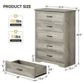 thumbnail image 5 of Homhougo Dresser for Bedroom with 5 Drawers, Tall Wood Drawer Dresser Chest of Drawers for Closet, Living Room, Hallway, Nursery, Kids Bedroom, Grey, 5 of 12