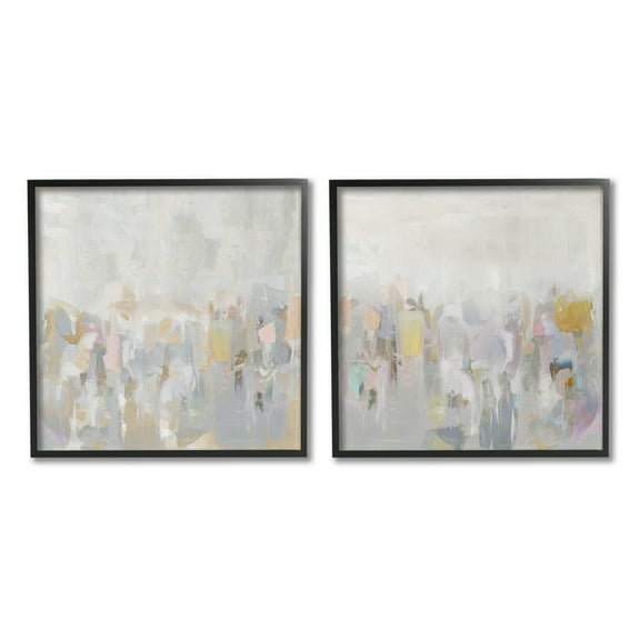Stupell Industries Subtle Neutral Abstraction Abstract Painting Black Framed Art Print Wall Art, 12 x 12, Set of 2