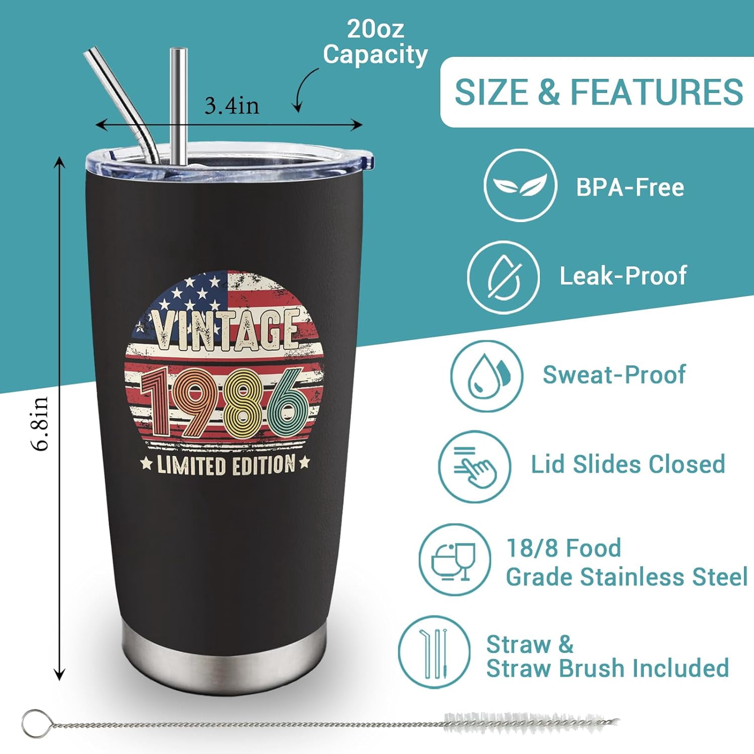40th Birthday Gifts Women Men - Vintage 1986 Tumbler 20 Oz - 40th Birthday Decorations for Him Her - 40 Year Old Gifts for Mom, Dad, Wife, Husband