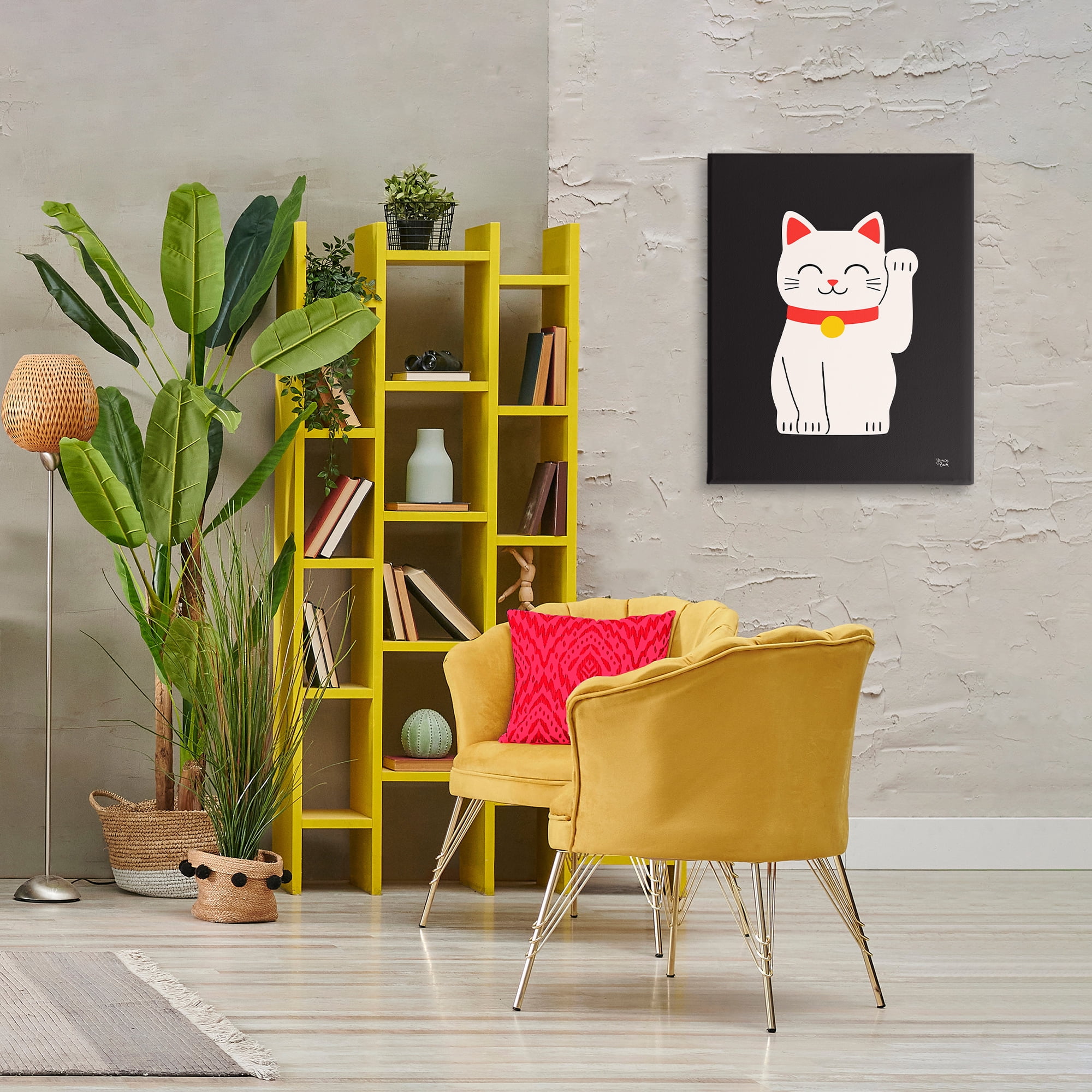 Stupell Industries Maneki Neko Lucky Cat Animals Painting Wrapped Canvas Art Print Wall Art, 24 x 30