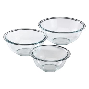 Glass Mixing Bowl Set (3-Piece Set, Nesting, Microwave and Dishwasher Safe)