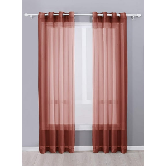 Decotex 2 Piece Sheer Voile Grommet Top Window Curtain Panel Drapes (54" X 63", Brick)