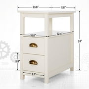 Alpha Joy Narrow End Table 4-Tier Small Side Table with 2 Drawers Nightstand Side Table Bedside Table Sofa Table, White, 1PC