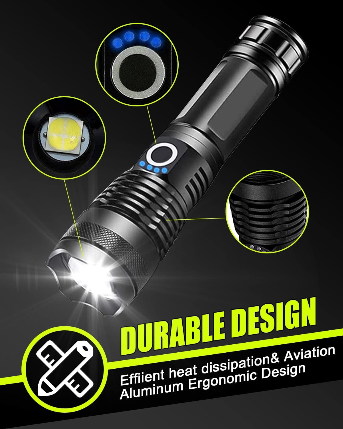 LED Flashlights, High Powered Lumens Super Bright Tactical Flashlight, Waterproof Flash Lights for Emergency, Outdoor, Home, Camping, Hiking