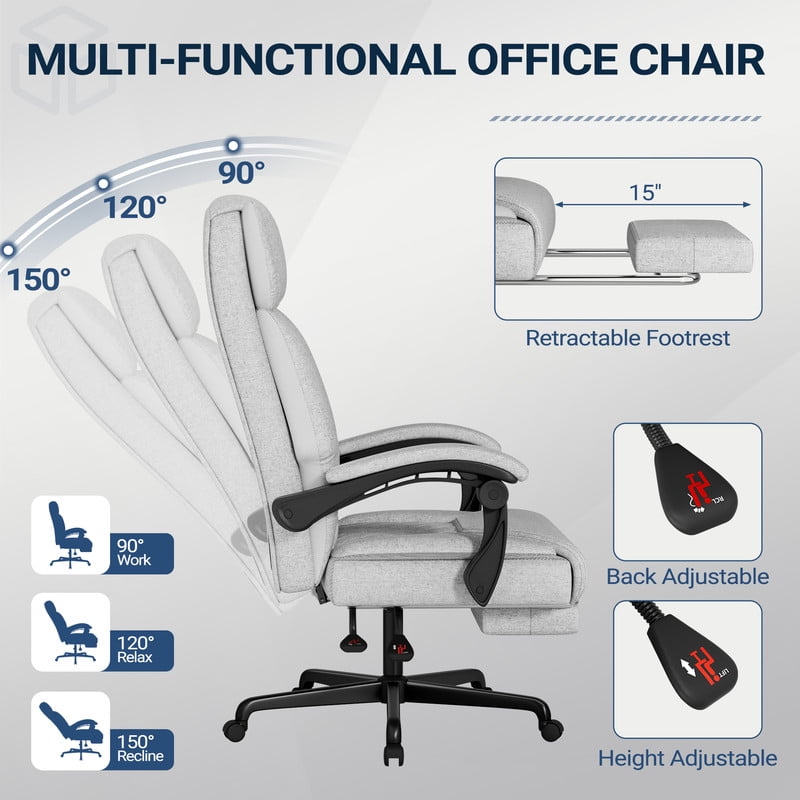 Homall Massage Office Chair with Heat and 6 Vibration Points,High Back Executive Office Chair with Reclining Backrest with Reclining Backrest,Ergonomic Computer Desk Chair with Footrest,Linen,Gray