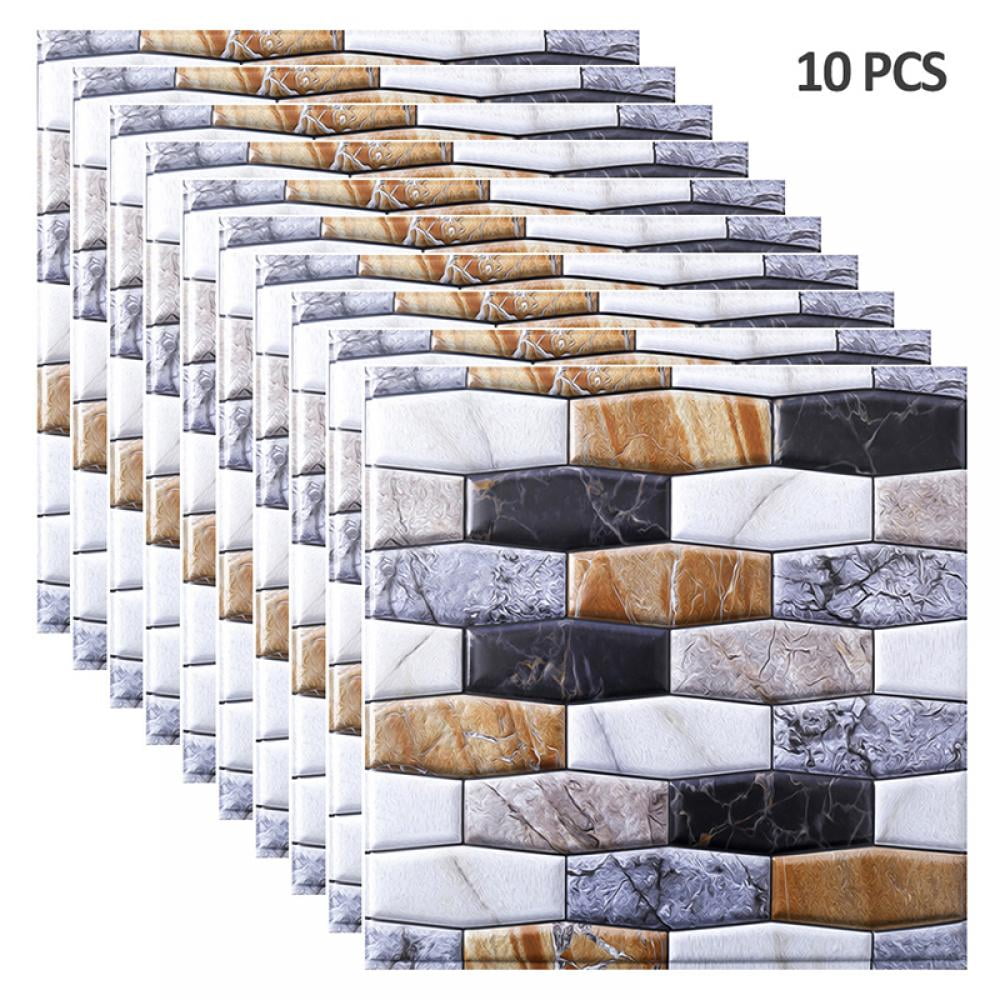 10Pcs 3D Tile Sticker PVC Wall Decal Fake Rubble Wallpaper Adhesive Home Decor 