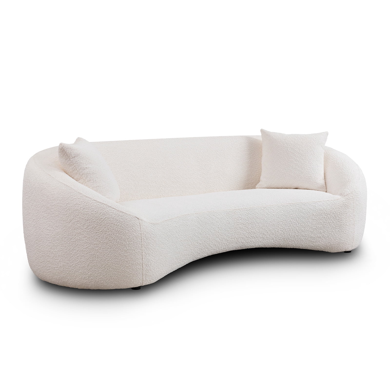 MAYEERTY 93.31" Minimalist Curved Sofa, 3 Seater, White Boucle Fleece Upholstered Sofa, Tight Curved Back Cloud Couch for Living Room Apartment Office, White