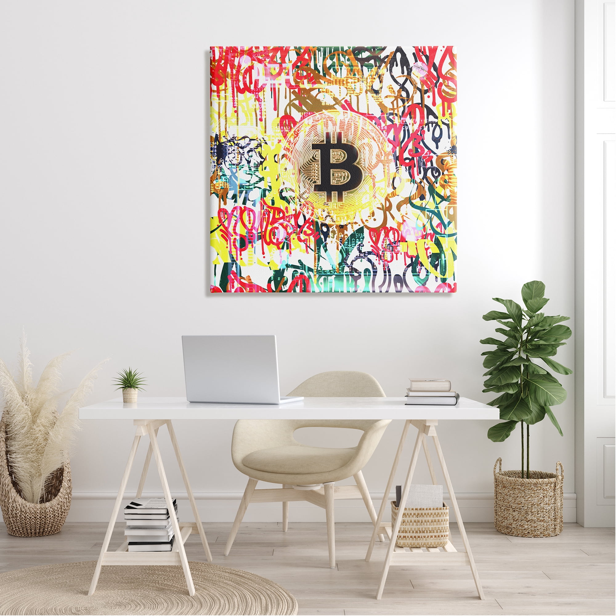 Stupell Urban Graffiti Bitcoin Symbol Beauty & Fashion Painting Gallery Wrapped Canvas Print Wall Art