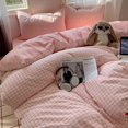 thumbnail image 2 of 2 Pieces Girl Pink Plaid Bedding Set Pink Grid Geometric Pattern Comforter Cover Soft Plaid Microfiber Twin Duver Cover Set, 2 of 5