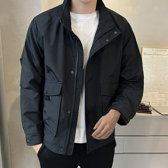 BLTIBY Men's Winter Casual Jacket Hooded Fall Winter Solid Color Thicken Outwear Fashion Lightweight Coat with Pockets Black S