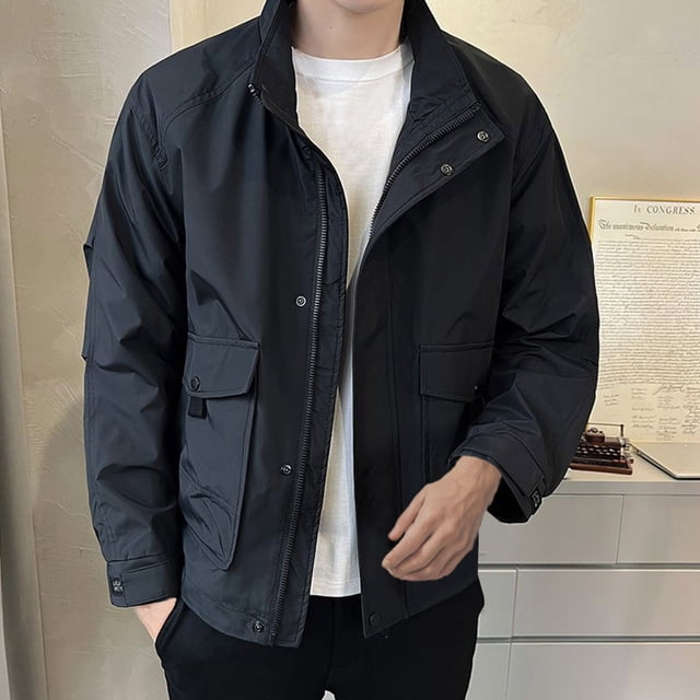 Puntoco Chaqueta Informal Con Capucha Y Manga Larga Para Hombre, Ropa De Trabajo, Otoño, Informal, Holgada, Resistente Al Viento, Con Cremallera, Bolsillo Y Hebilla