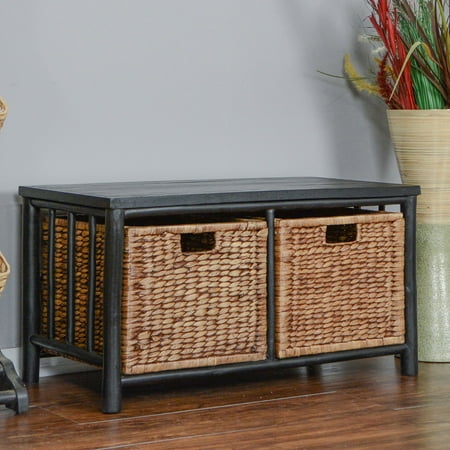 Heather Ann Creations Kona Bamboo 2 Basket Storage Bench Walmart Com