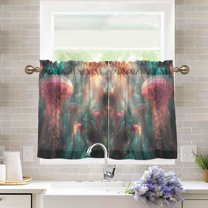 Yayeee Kitchen Curtains Light Filtering 27"x36" Rod Pocket Short Cafe Window Panel, Psychedelic Forest