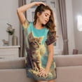 thumbnail image 3 of Haiem Sunshine Cloud Cute Cat Print Women’s Short-sleeved Nightdress – Comfortable and Loose-Fit Sleepwear, Soft Cotton Sleep Shirt for Relaxing, Casual Nightdress, 3 of 6