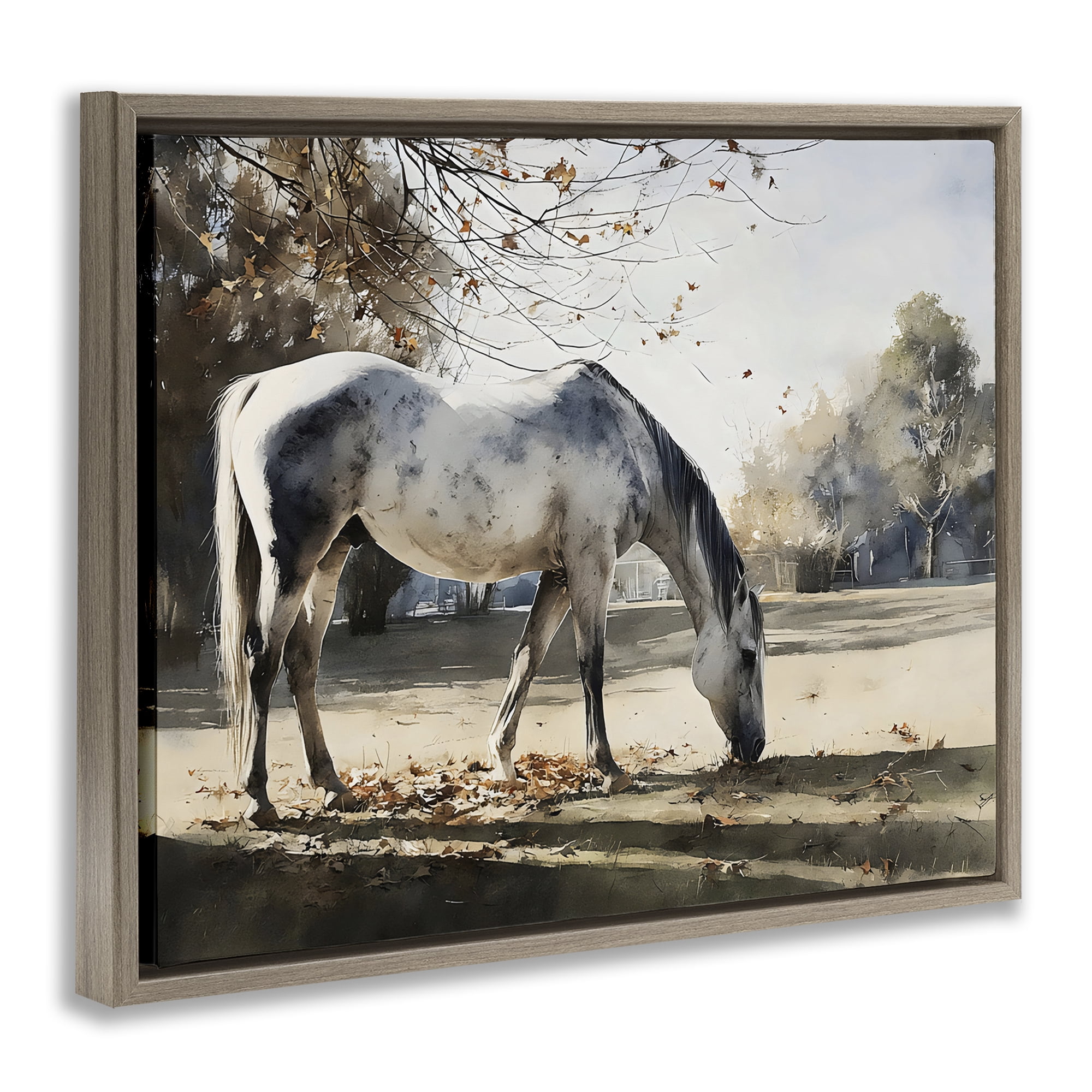 Stupell Industries Grey & White Mare Grazing Brown Framed Floater Canvas Wall Art, design by Franklyn Gregory