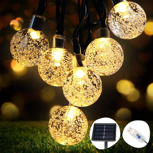 Cadena de luces solares ecológicas, luces de globo de cristal con función de memoria, ahorro de energía para decoración de exteriores, cadena de luces LED de 50 luces alimentadas por energía solar,