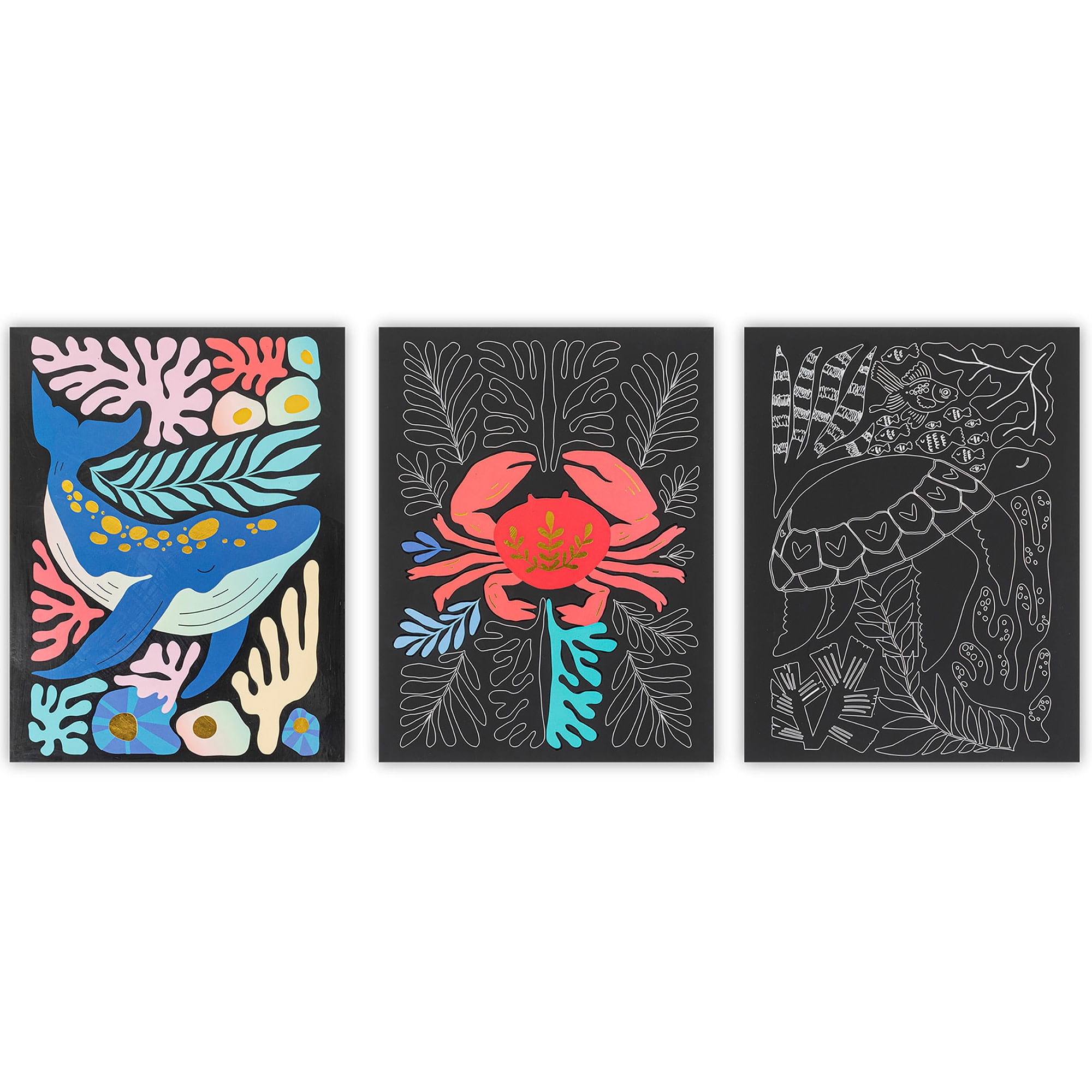 Brea Reese: Scratch Art Paper Pad - Coastal & Oceanic - 6 Designs, Guided Art, Metallic Accents, Dual-Tip Stylus & Brush, 9x12" Pages, Adult Craft