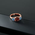 thumbnail image 3 of Gem Stone King 18K Rose Gold Plated Silver Red Garnet and Persian Blue Moissanite 3 Stone Engagement Ring for Women (3.60 Cttw, Gemstone January Birthstone, Cushion 8MM, Size 6), 3 of 5
