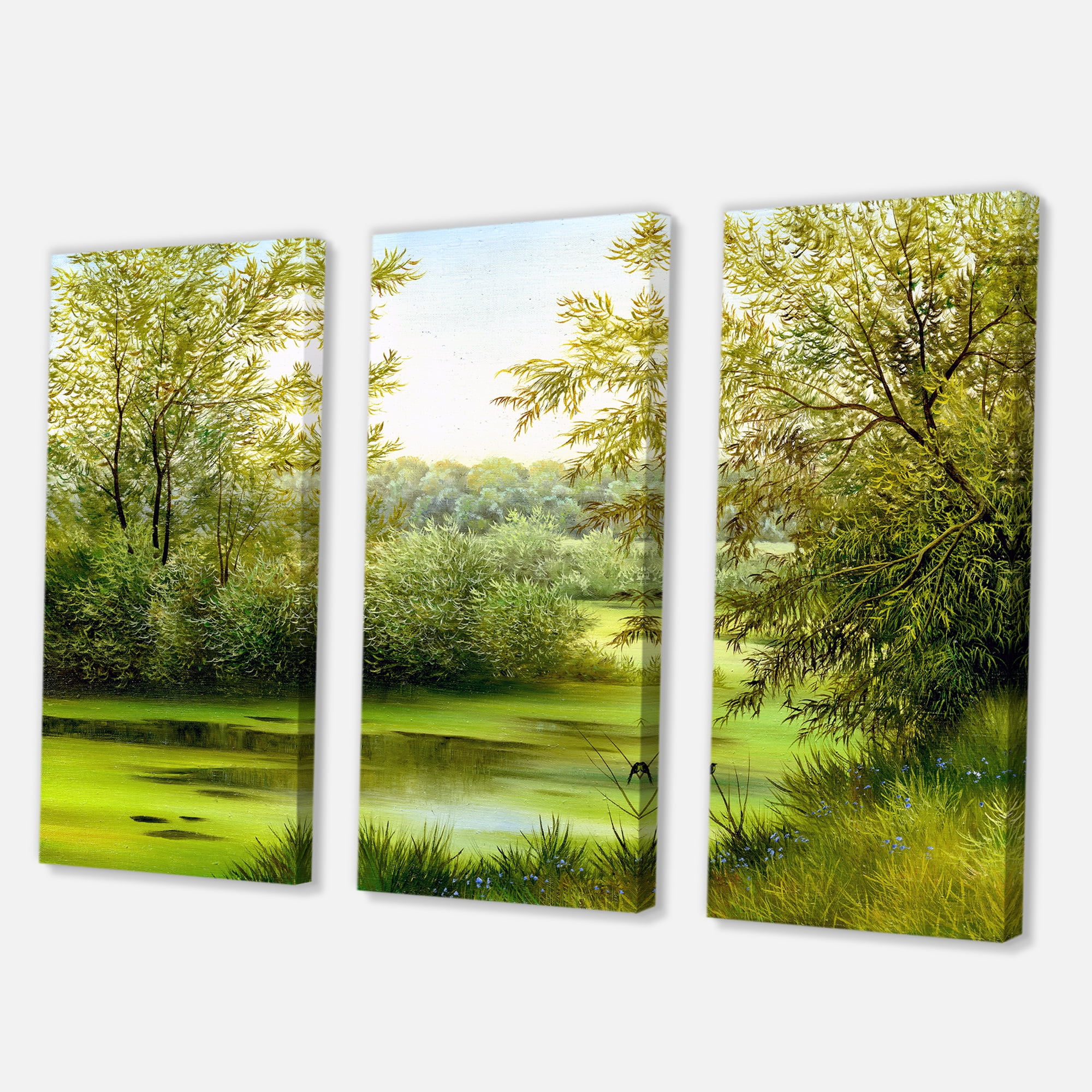 Designart ' Spring Trees With Green Pond ' Country Canvas Wall Art Print