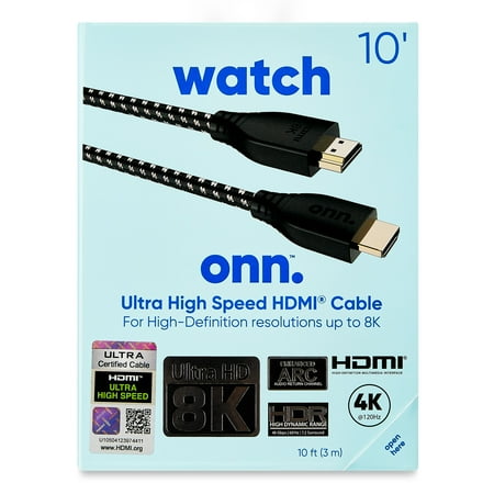 onn. Ultra High Speed HDMI Cable, 10'