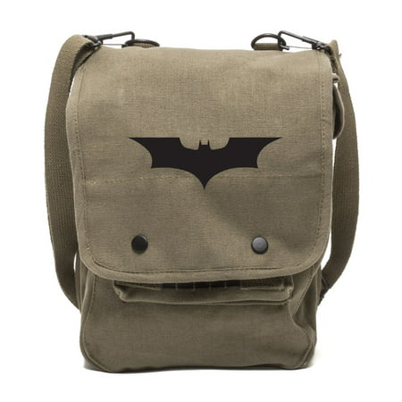 The Dark Knight Batman Logo Vintage Style Canvas Military Crossbody Map Bag (Best Scenes In The Dark Knight)