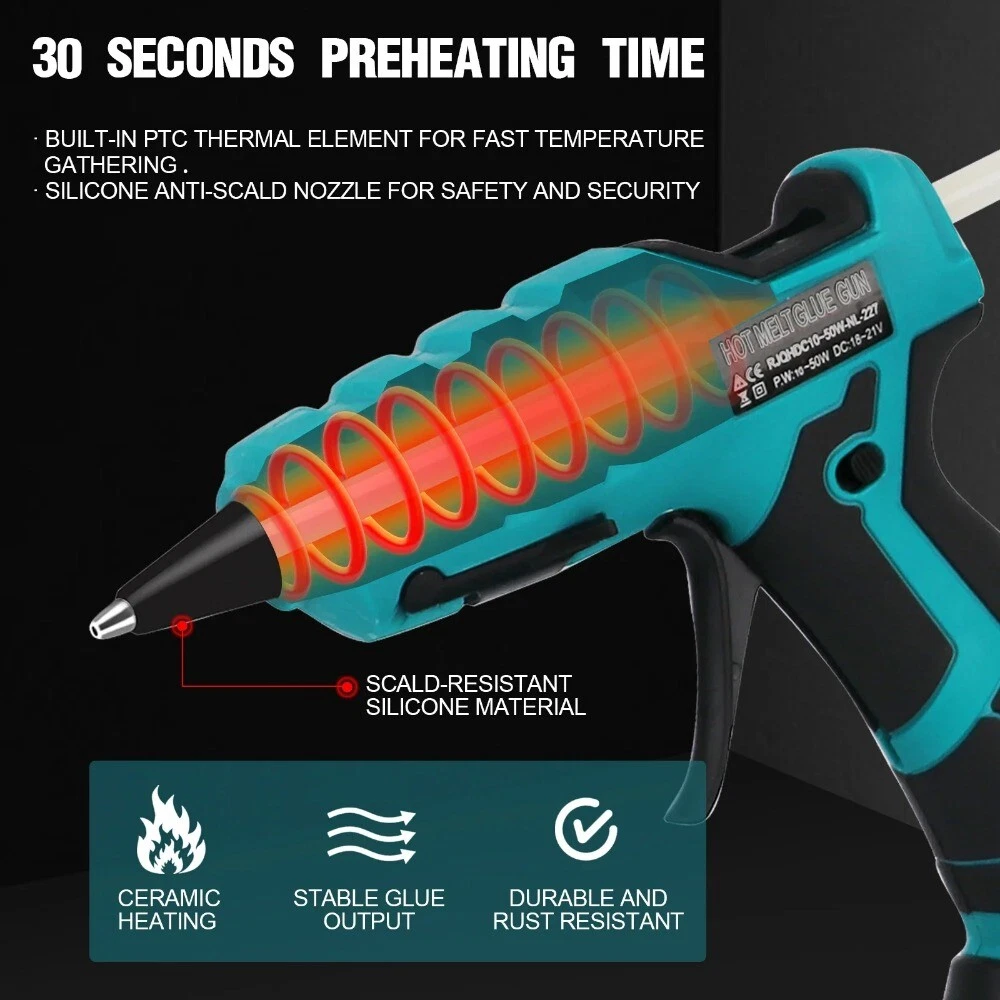 Cordless Hot Melt Glue Gun DIY Crafts for Makita 18V with 30pcs 7mm Glue Sticks