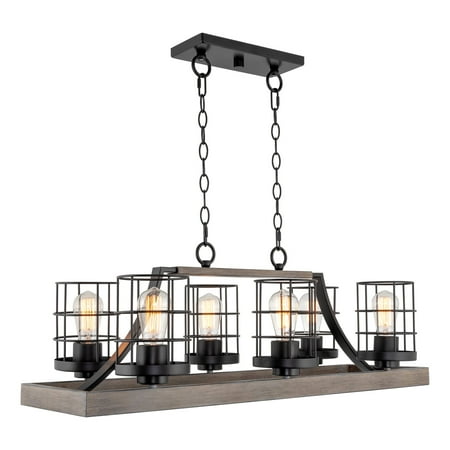 

Kira Home Mayfield 34 4-Light Farmhouse Kitchen Island Light + Cage Style Shades Weathered Ash Wood Style + Black