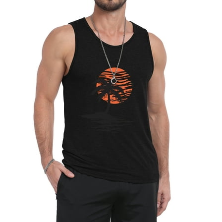 GIRUNS Mens Tank Tops Summer Beach Sleeveless Vacation Shirts Muscle Gym Vest Graphic Tank Top Black Sun Palm L