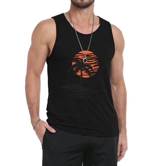 GIRUNS Mens Tank Tops Summer Beach Sleeveless Vacation Shirts Muscle Gym Vest Graphic Tank Top Dark Grey Sun 2 Pal 3XL