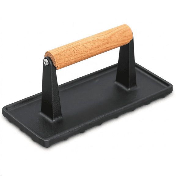 Cast Iron Grill Press with Wooden Handle, Heavy-Duty Griddle Press for Steak, Burgers, Bacon & Sandwiches