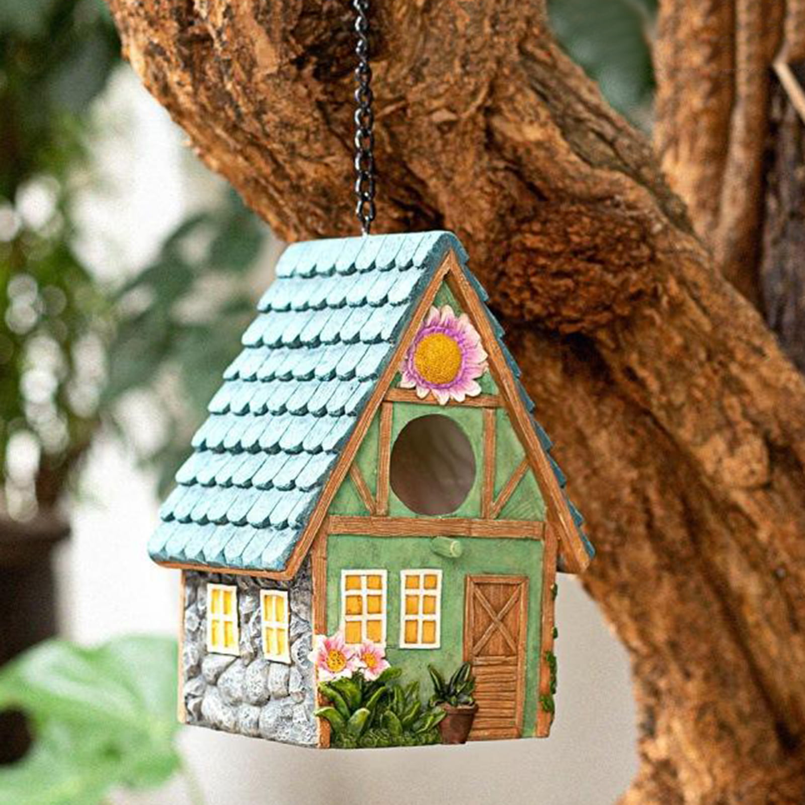 Hand-Painted Hanging Birdhouse Garden Cottages Bird House Outdoor for Small Bird 