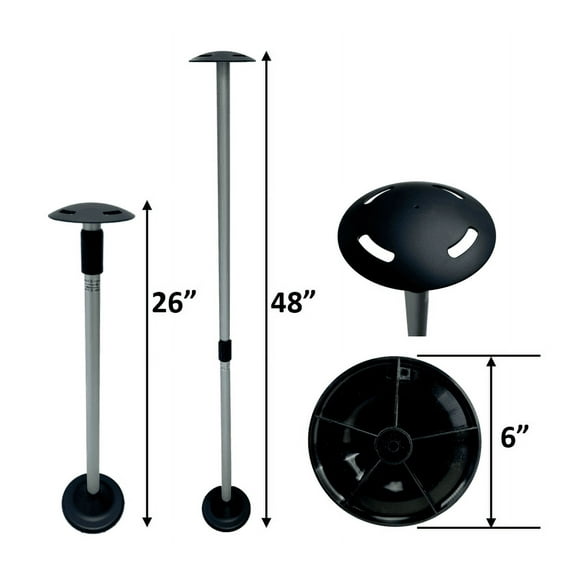 Pactrade Marine Boat Pontoon Cover Support Pole Adjustable Telescopic Anodized Aluminum Mushroom Top 1-1/4" Diameter Tube / Injected PP Tall Short Round Base (26-48") (Without Webbing Straps)