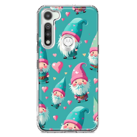 MUNDAZE Motorola Moto G Fast Shockproof Clear Hybrid Protective Phone Case Turquoise Pink Hearts Gnomes Cover