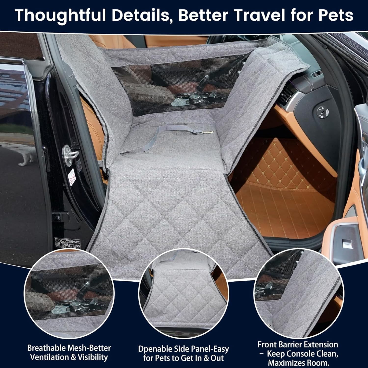 Front  Dog Car  for Small/Medium Dogs with Door  – Full Coverage Pet Booster  with Mesh Window, Zippered Side Flaps, Safety Buckle,  Linen Fabric