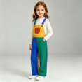 thumbnail image 5 of CPNG Girls and Boys Denim Overalls Color Blocked Casual Loose Fit Jeans Overalls with Adjustable Straps Kids Unisex Jumpsuit Bib Overalls, 5 of 6