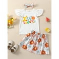 thumbnail image 2 of Arvbitana Baby Girls Skirt Set Floral Letter Print Fly Sleeve Tops / Romper + A-Line Skirt Spring Summer Cake Smash Clothes Birthday Outfit 2Pcs 12-24M, 2 of 9