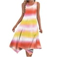 thumbnail image 2 of Itsame Women Summer Dress Pocket Round Neck Thin Dress Orange Size L, 2 of 5