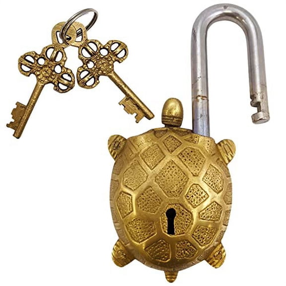 Solid Brass Turtle Padlock with 2 Keys, Beautiful Fully Functional Lock, Sturdy Eye-Catching Shiny Gold Color with Detailed Design by SciencePurchase