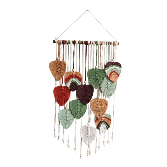 Esquirla Bohemian Tapestry Wall Decor, Macrame Wall Hanging with Leaves, Club Accents Tassel Decoration Gift, Feather Wall Art Decor for Home